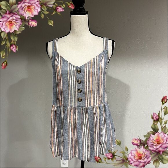 V-neck striped tank top with fake button closure - Picture 1 of 12